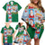 Merry Christmas Family Matching Off Shoulder Short Dress and Hawaiian Shirt Funny Santa Claus Cards Photo and Polynesian Pattern Green Color