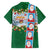 Merry Christmas Family Matching Off Shoulder Short Dress and Hawaiian Shirt Funny Santa Claus Cards Photo and Polynesian Pattern Green Color