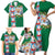 Merry Christmas Family Matching Short Sleeve Bodycon Dress and Hawaiian Shirt Funny Santa Claus Cards Photo and Polynesian Pattern Green Color