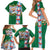 Merry Christmas Family Matching Short Sleeve Bodycon Dress and Hawaiian Shirt Funny Santa Claus Cards Photo and Polynesian Pattern Green Color