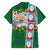 Merry Christmas Family Matching Short Sleeve Bodycon Dress and Hawaiian Shirt Funny Santa Claus Cards Photo and Polynesian Pattern Green Color