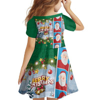 Merry Christmas Family Matching Summer Maxi Dress and Hawaiian Shirt Funny Santa Claus Cards Photo and Polynesian Pattern Green Color