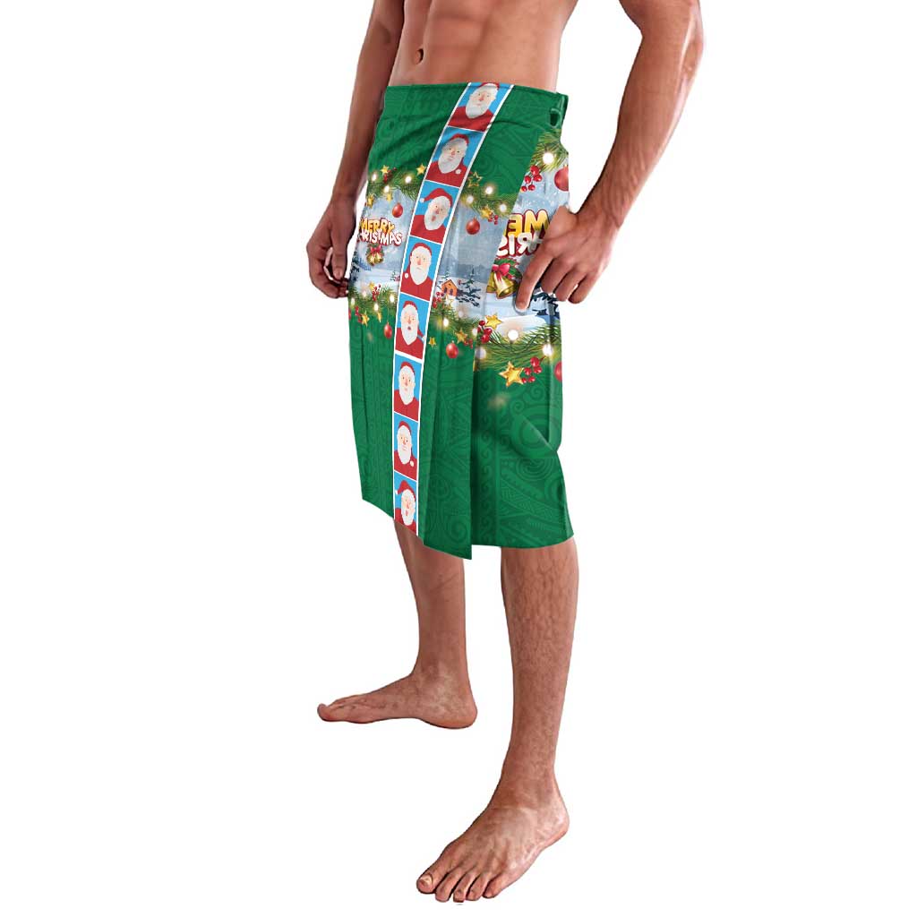 Merry Christmas Lavalava Funny Santa Claus Cards Photo and Polynesian Pattern Green Color LT03 - Polynesian Pride