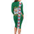 Merry Christmas Long Sleeve Bodycon Dress Funny Santa Claus Cards Photo and Polynesian Pattern Green Color