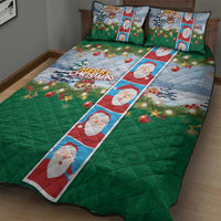 Merry Christmas Quilt Bed Set Funny Santa Claus Cards Photo and Polynesian Pattern Green Color LT03 - Polynesian Pride