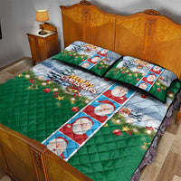 Merry Christmas Quilt Bed Set Funny Santa Claus Cards Photo and Polynesian Pattern Green Color LT03 - Polynesian Pride
