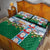 Merry Christmas Quilt Bed Set Funny Santa Claus Cards Photo and Polynesian Pattern Green Color