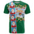 Merry Christmas T Shirt Funny Santa Claus Cards Photo and Polynesian Pattern Green Color