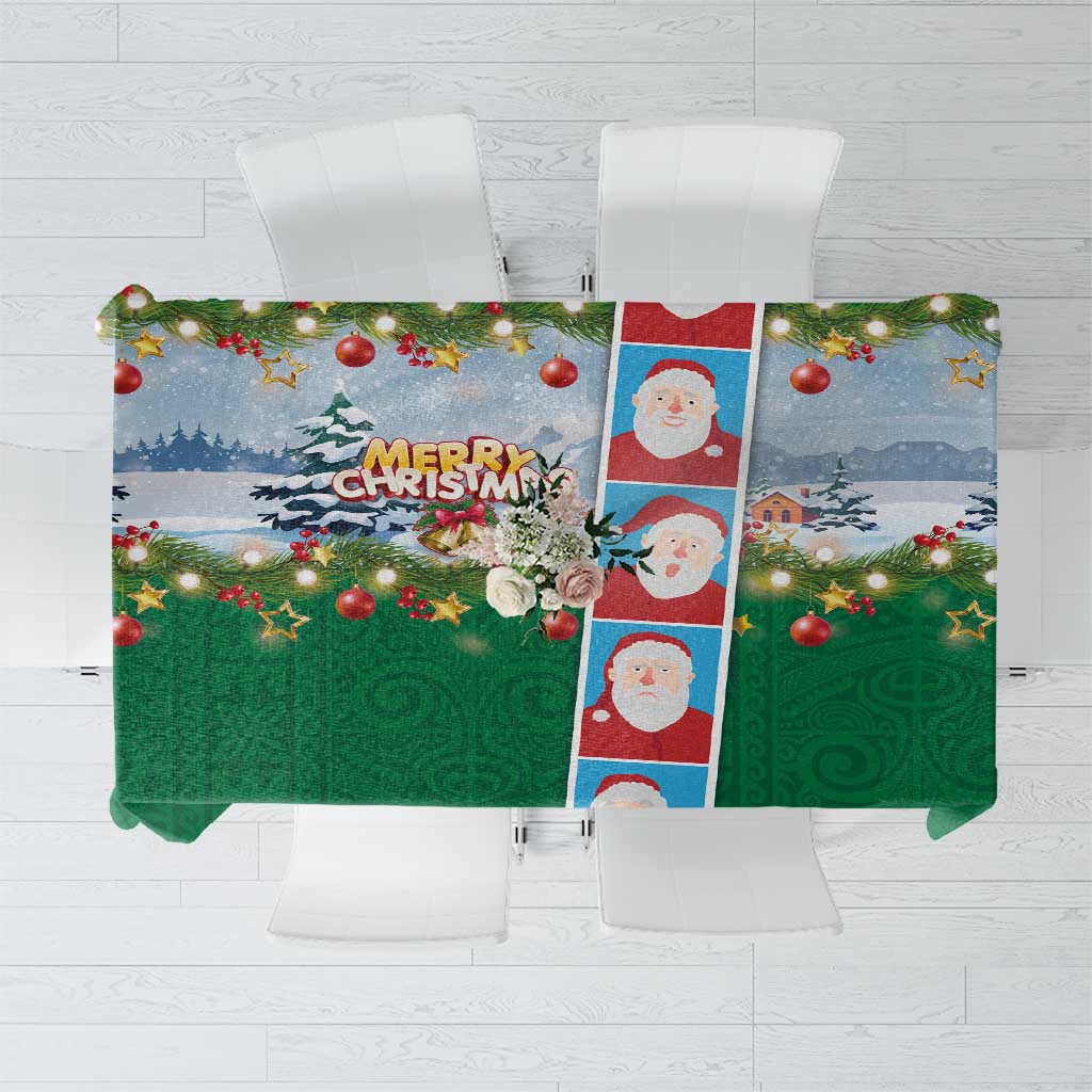 Merry Christmas Tablecloth Funny Santa Claus Cards Photo and Polynesian Pattern Green Color LT03 Green - Polynesian Pride