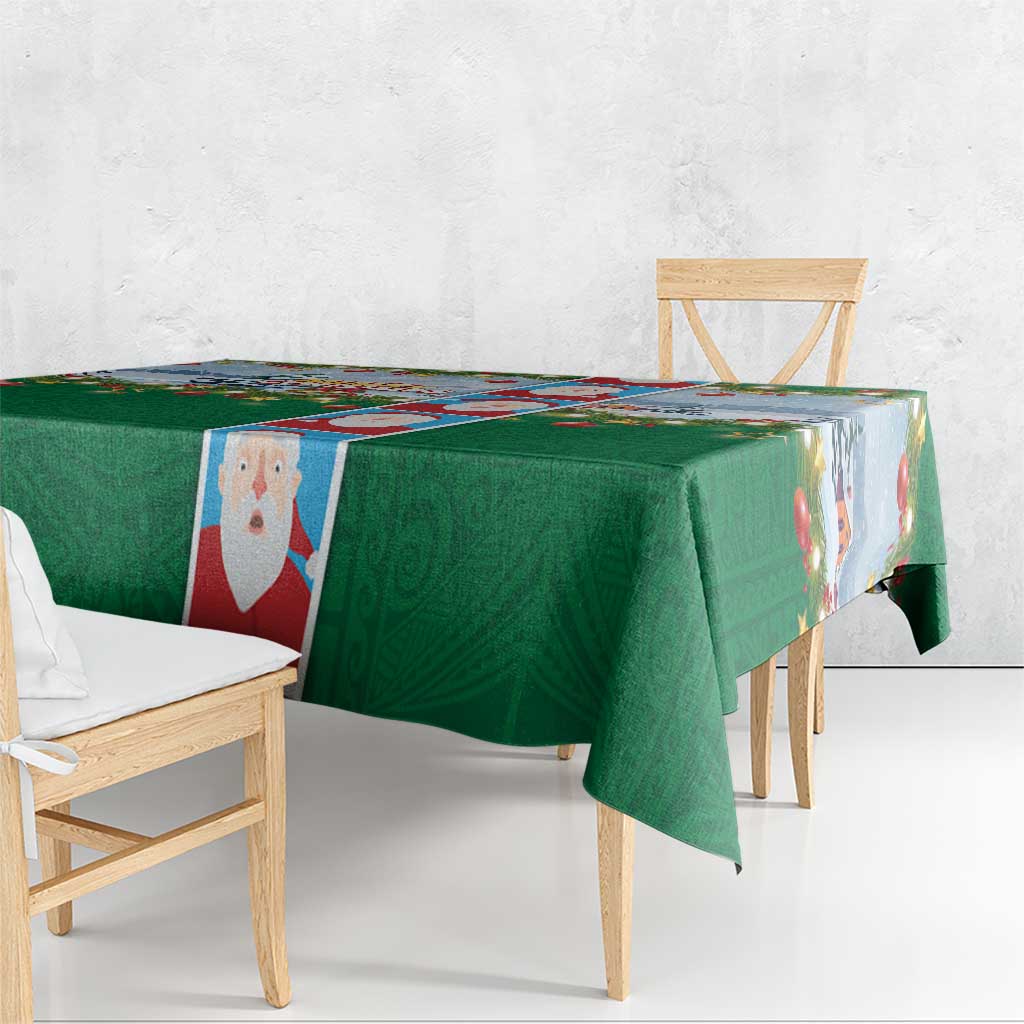 Merry Christmas Tablecloth Funny Santa Claus Cards Photo and Polynesian Pattern Green Color LT03 - Polynesian Pride