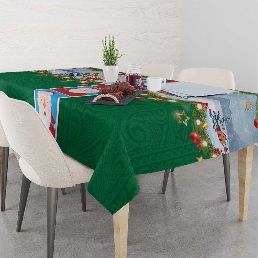 Merry Christmas Tablecloth Funny Santa Claus Cards Photo and Polynesian Pattern Green Color LT03 - Polynesian Pride