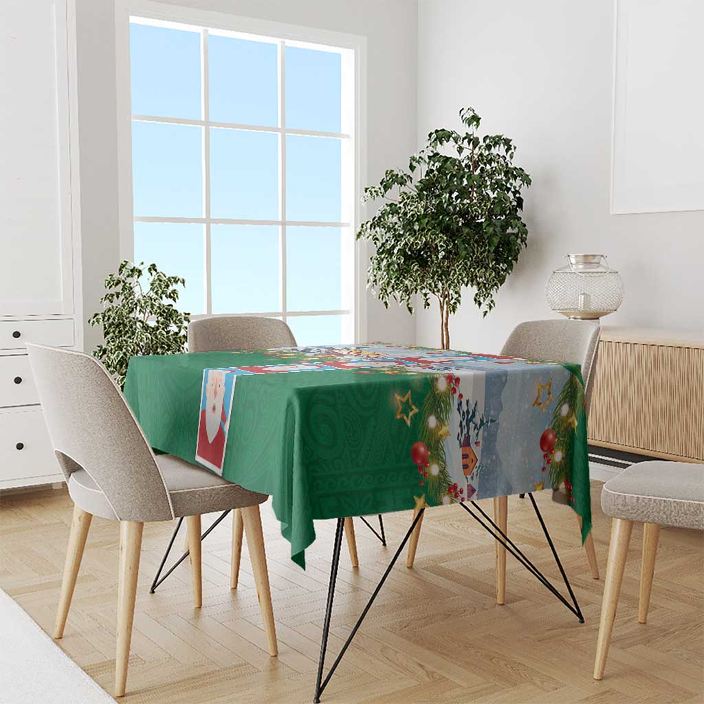 Merry Christmas Tablecloth Funny Santa Claus Cards Photo and Polynesian Pattern Green Color LT03 - Polynesian Pride