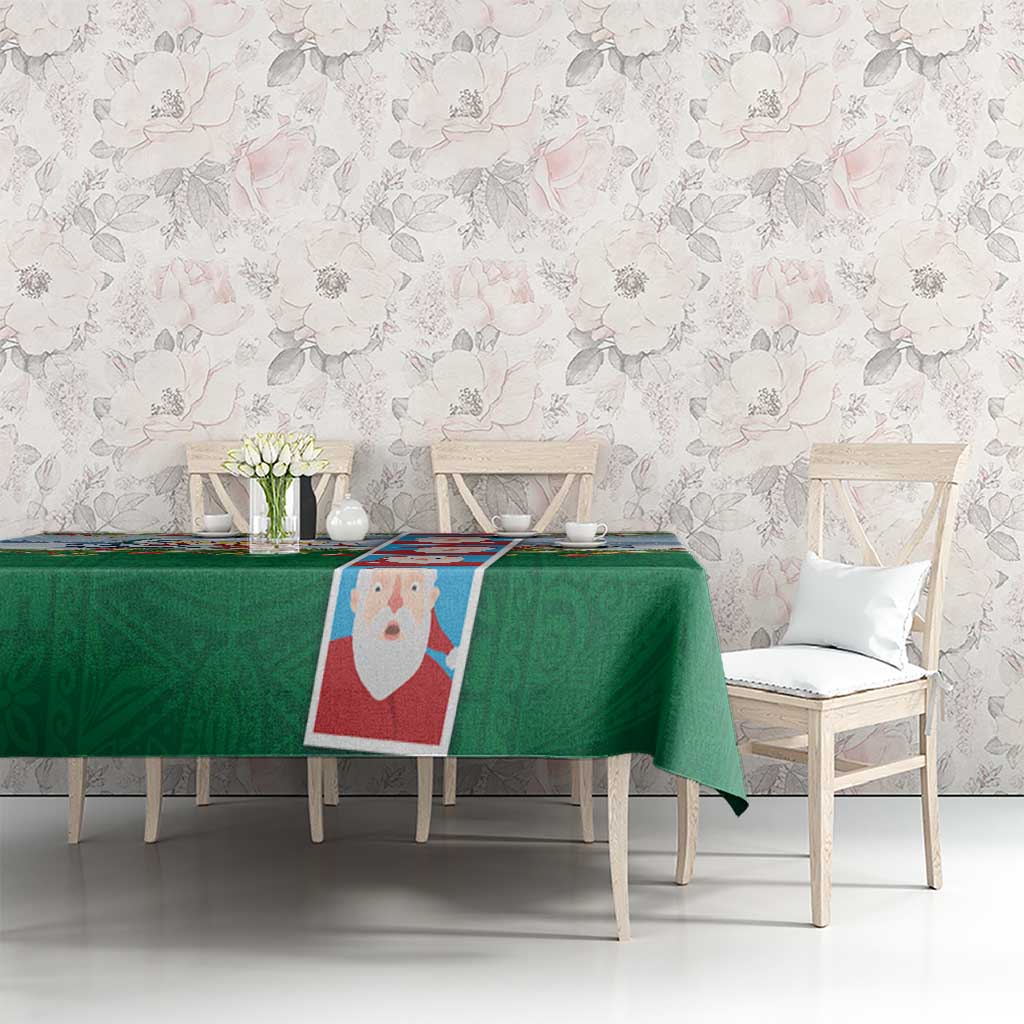 Merry Christmas Tablecloth Funny Santa Claus Cards Photo and Polynesian Pattern Green Color LT03 - Polynesian Pride