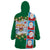 Merry Christmas Wearable Blanket Hoodie Funny Santa Claus Cards Photo and Polynesian Pattern Green Color