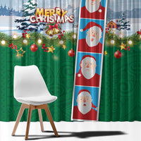 Merry Christmas Window Curtain Funny Santa Claus Cards Photo and Polynesian Pattern Green Color LT03 - Polynesian Pride