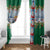 Merry Christmas Window Curtain Funny Santa Claus Cards Photo and Polynesian Pattern Green Color