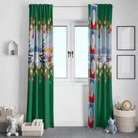Merry Christmas Window Curtain Funny Santa Claus Cards Photo and Polynesian Pattern Green Color LT03 - Polynesian Pride