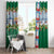 Merry Christmas Window Curtain Funny Santa Claus Cards Photo and Polynesian Pattern Green Color