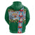 Merry Christmas Zip Hoodie Funny Santa Claus Cards Photo and Polynesian Pattern Green Color