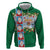 Merry Christmas Zip Hoodie Funny Santa Claus Cards Photo and Polynesian Pattern Green Color