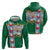 Merry Christmas Zip Hoodie Funny Santa Claus Cards Photo and Polynesian Pattern Green Color