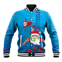 Hawaiian Santa Claus Snorkeling Baseball Jacket Kakau and Polynesian Pattern LT03 Unisex Blue - Polynesian Pride