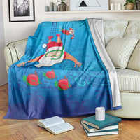 Hawaiian Santa Claus Snorkeling Blanket Kakau and Polynesian Pattern LT03 Blue - Polynesian Pride