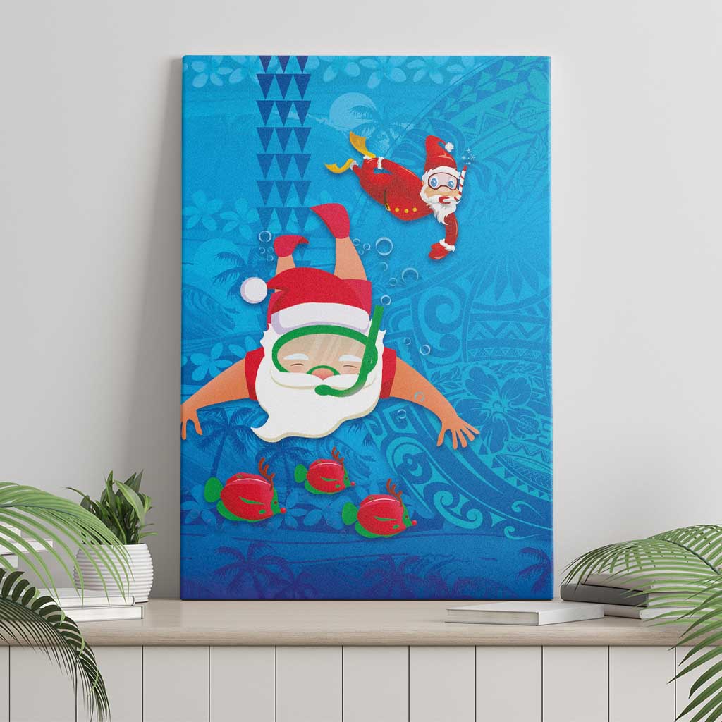 Hawaiian Santa Claus Snorkeling Canvas Wall Art Kakau and Polynesian Pattern LT03 - Polynesian Pride
