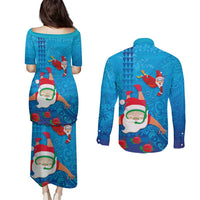Hawaiian Santa Claus Snorkeling Couples Matching Puletasi and Long Sleeve Button Shirt Kakau and Polynesian Pattern LT03 - Polynesian Pride