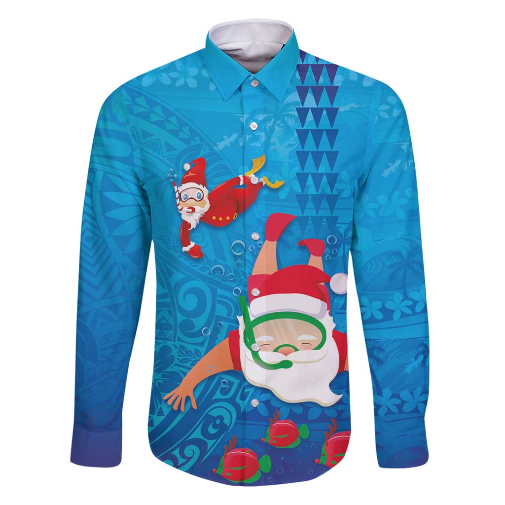 Hawaiian Santa Claus Snorkeling Family Matching Tank Maxi Dress and Hawaiian Shirt Kakau and Polynesian Pattern