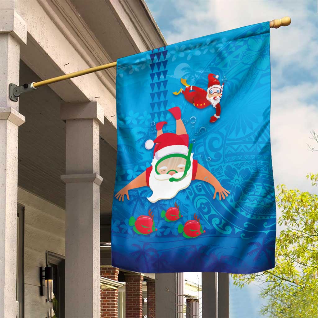 Hawaiian Santa Claus Snorkeling Garden Flag Kakau and Polynesian Pattern LT03 House Flag Blue - Polynesian Pride