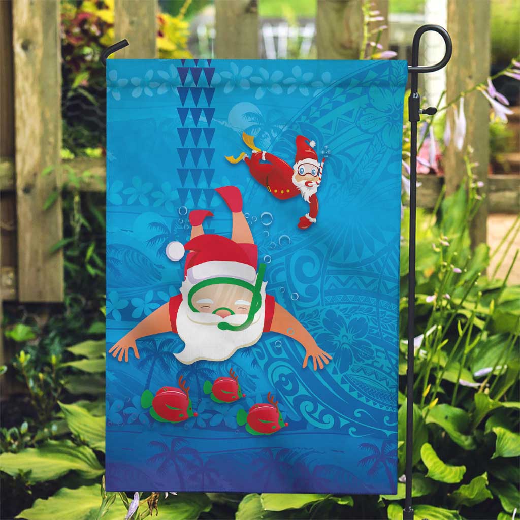 Hawaiian Santa Claus Snorkeling Garden Flag Kakau and Polynesian Pattern LT03 Garden Flag Blue - Polynesian Pride