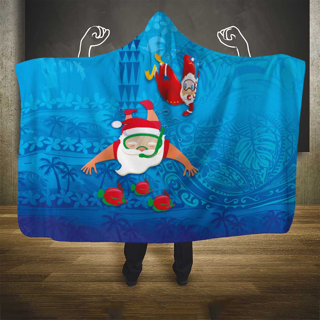 Hawaiian Santa Claus Snorkeling Hooded Blanket Kakau and Polynesian Pattern LT03 - Polynesian Pride