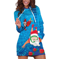 Hawaiian Santa Claus Snorkeling Hoodie Dress Kakau and Polynesian Pattern LT03 Blue - Polynesian Pride