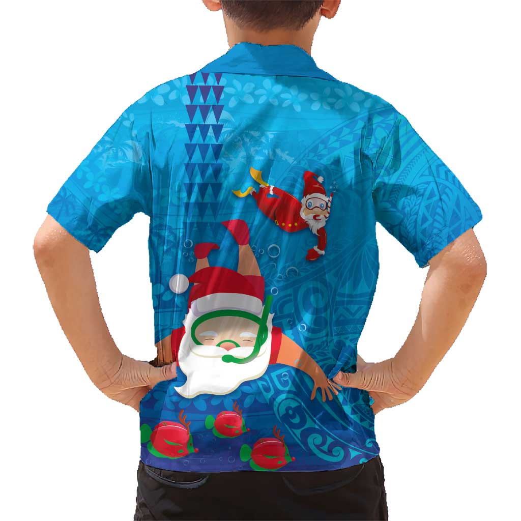 Hawaiian Santa Claus Snorkeling Kid Hawaiian Shirt Kakau and Polynesian Pattern
