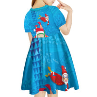 Hawaiian Santa Claus Snorkeling Kid Short Sleeve Dress Kakau and Polynesian Pattern