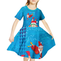 Hawaiian Santa Claus Snorkeling Kid Short Sleeve Dress Kakau and Polynesian Pattern