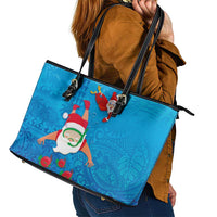Hawaiian Santa Claus Snorkeling Leather Tote Bag Kakau and Polynesian Pattern LT03 - Polynesian Pride