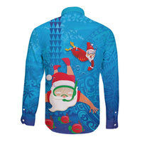 Hawaiian Santa Claus Snorkeling Long Sleeve Button Shirt Kakau and Polynesian Pattern