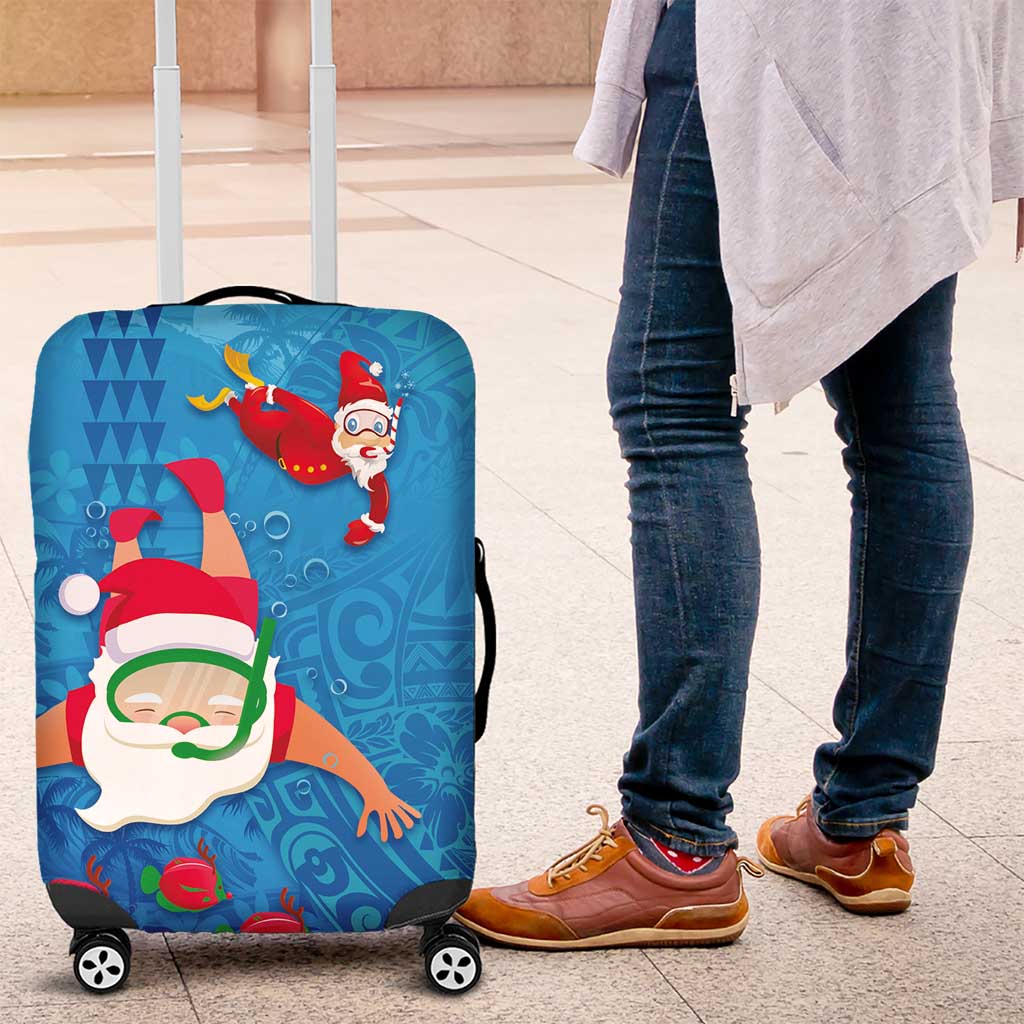 Hawaiian Santa Claus Snorkeling Luggage Cover Kakau and Polynesian Pattern