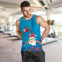 Hawaiian Santa Claus Snorkeling Men Tank Top Kakau and Polynesian Pattern LT03 Blue - Polynesian Pride