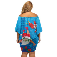 Hawaiian Santa Claus Snorkeling Off Shoulder Short Dress Kakau and Polynesian Pattern LT03 - Polynesian Pride