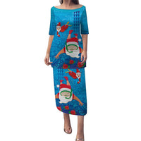 Hawaiian Santa Claus Snorkeling Puletasi Kakau and Polynesian Pattern LT03 Long Dress Blue - Polynesian Pride