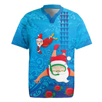 Hawaiian Santa Claus Snorkeling Rugby Jersey Kakau and Polynesian Pattern LT03 Blue - Polynesian Pride