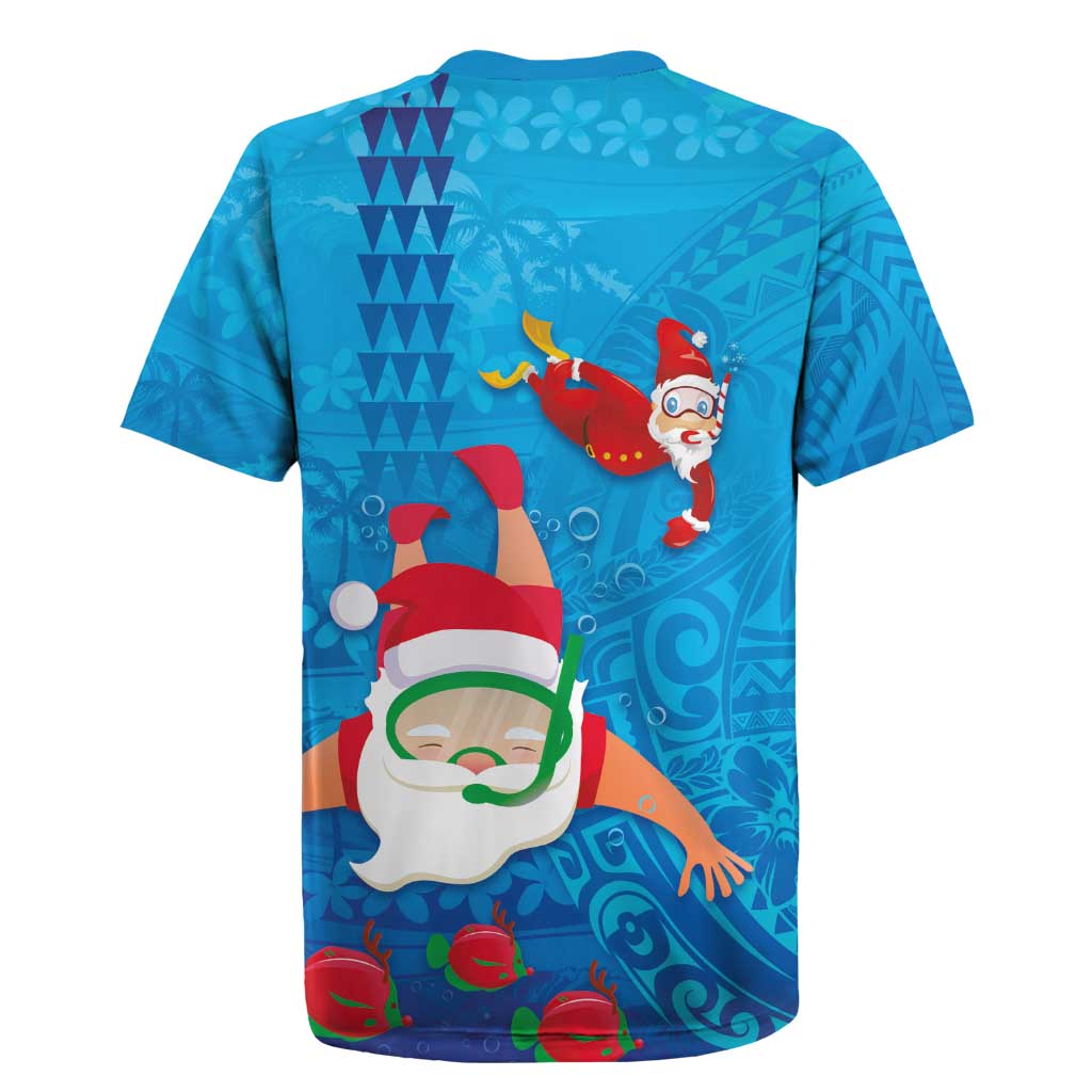 Hawaiian Santa Claus Snorkeling Rugby Jersey Kakau and Polynesian Pattern LT03 - Polynesian Pride