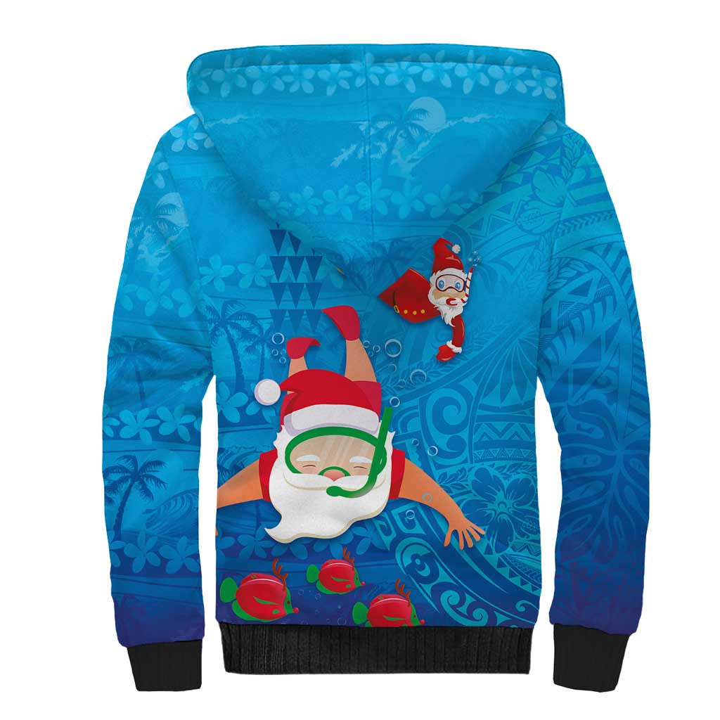 Hawaiian Santa Claus Snorkeling Sherpa Hoodie Kakau and Polynesian Pattern LT03 - Polynesian Pride