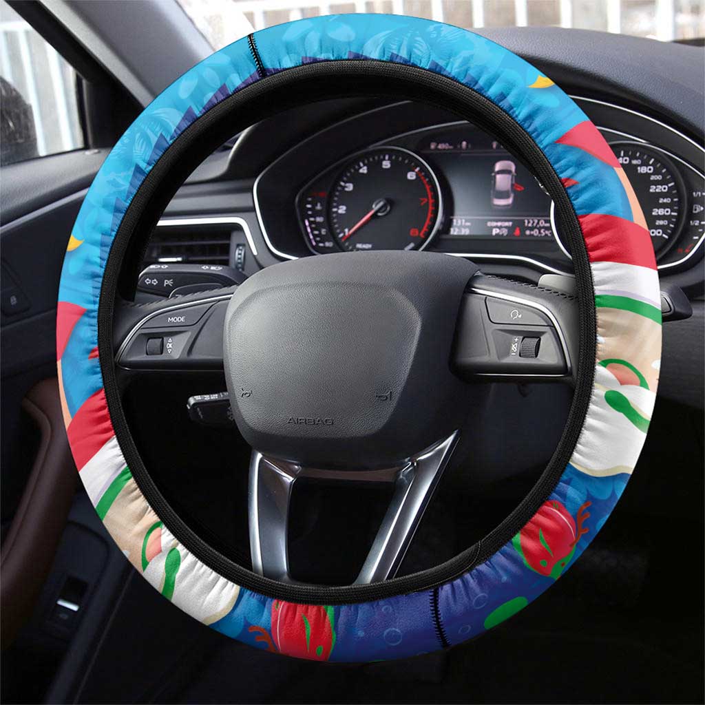 Hawaiian Santa Claus Snorkeling Steering Wheel Cover Kakau and Polynesian Pattern LT03 - Polynesian Pride