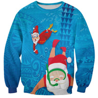 Hawaiian Santa Claus Snorkeling Sweatshirt Kakau and Polynesian Pattern LT03 Unisex Blue - Polynesian Pride