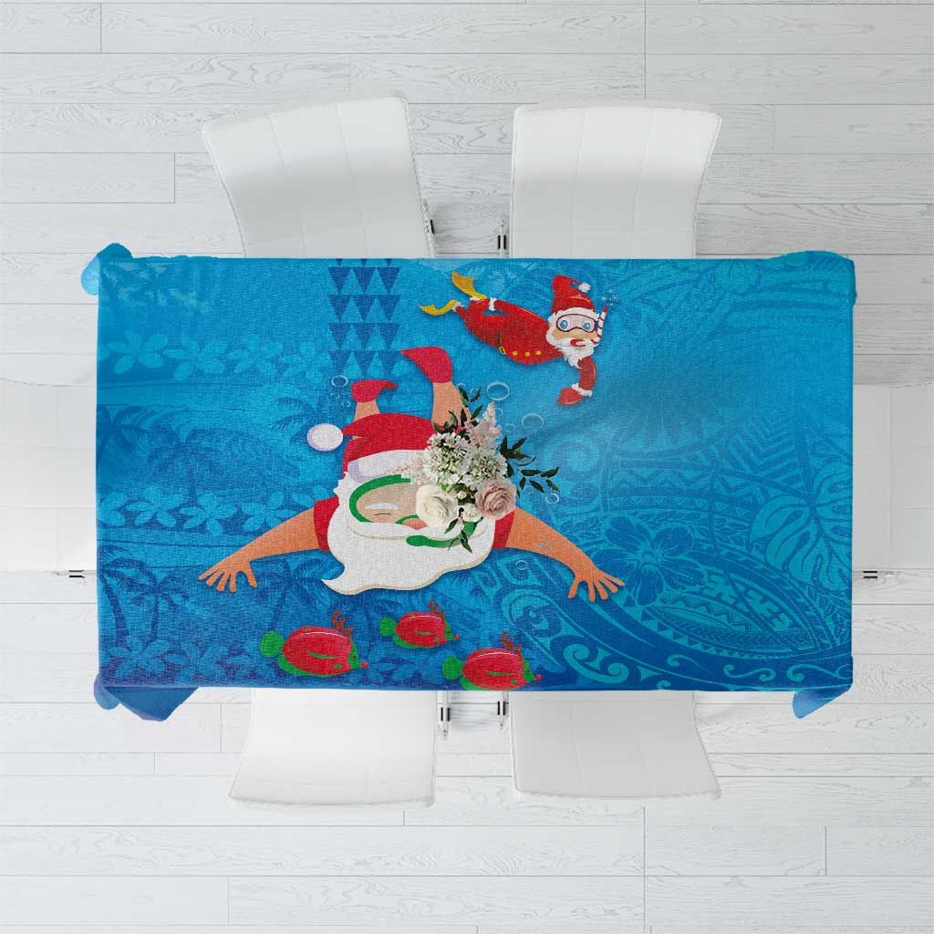 Hawaiian Santa Claus Snorkeling Tablecloth Kakau and Polynesian Pattern LT03 Blue - Polynesian Pride