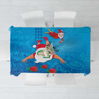 Hawaiian Santa Claus Snorkeling Tablecloth Kakau and Polynesian Pattern LT03 Blue - Polynesian Pride